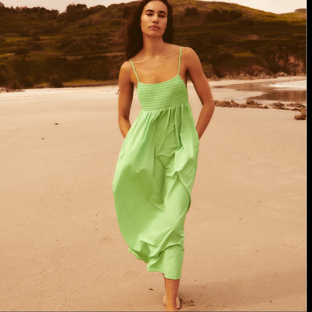 BNWT Zara green poplin tiered midi dress